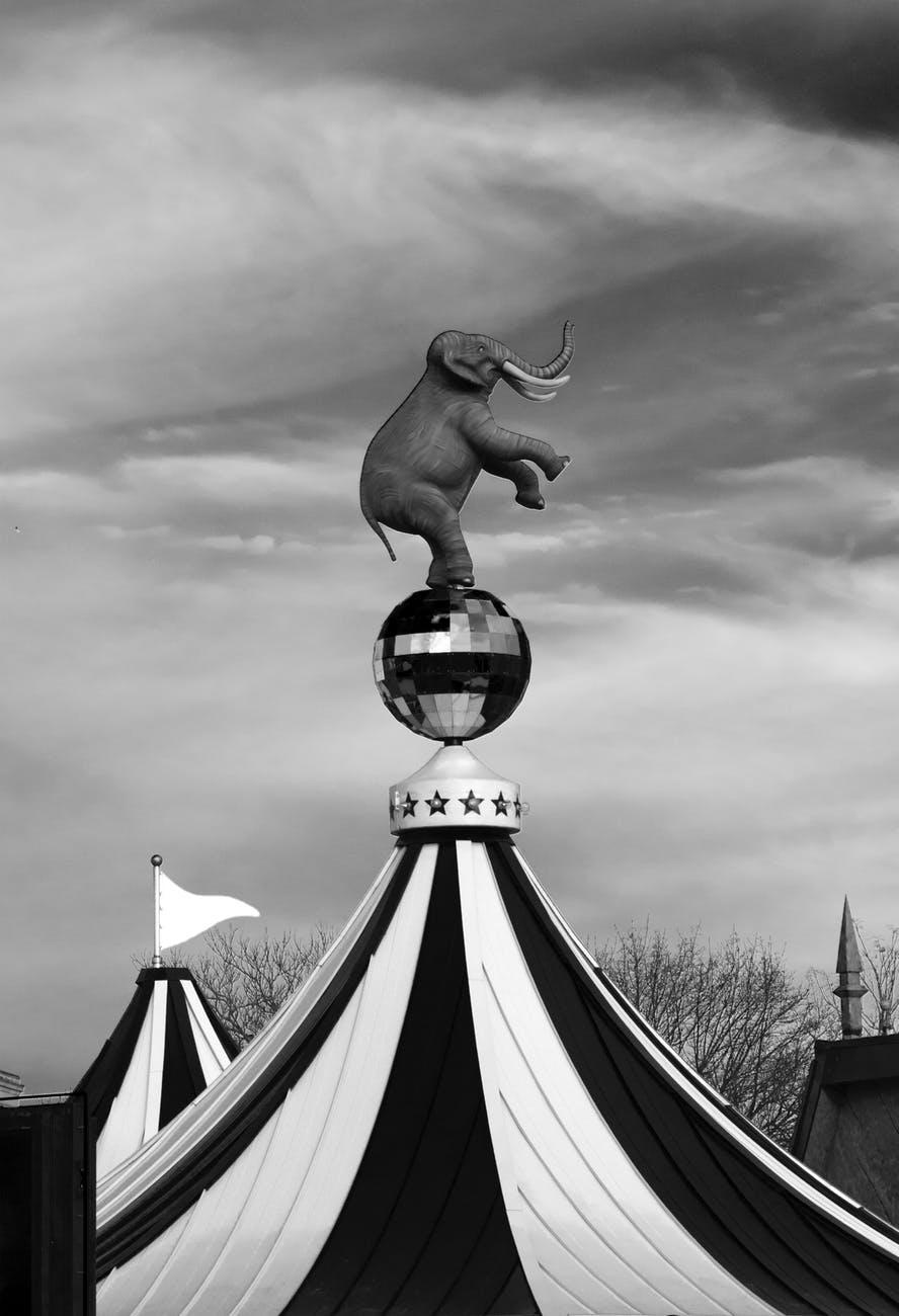 elephant statue on circus big top